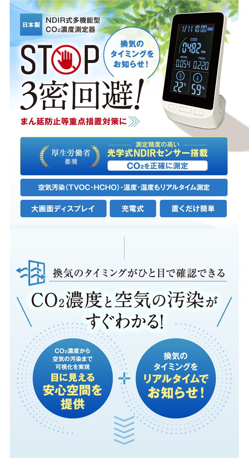 日本製 NDIR式多機能型CO2濃度測定器 HCOM-JP003｜ヒロ・コーポレーション