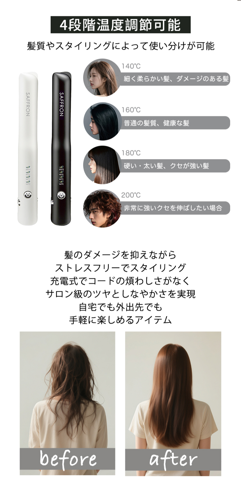 SAFFRON】コードレスヘアアイロン HRS-1867/HRS-1959｜仕入れなら卸