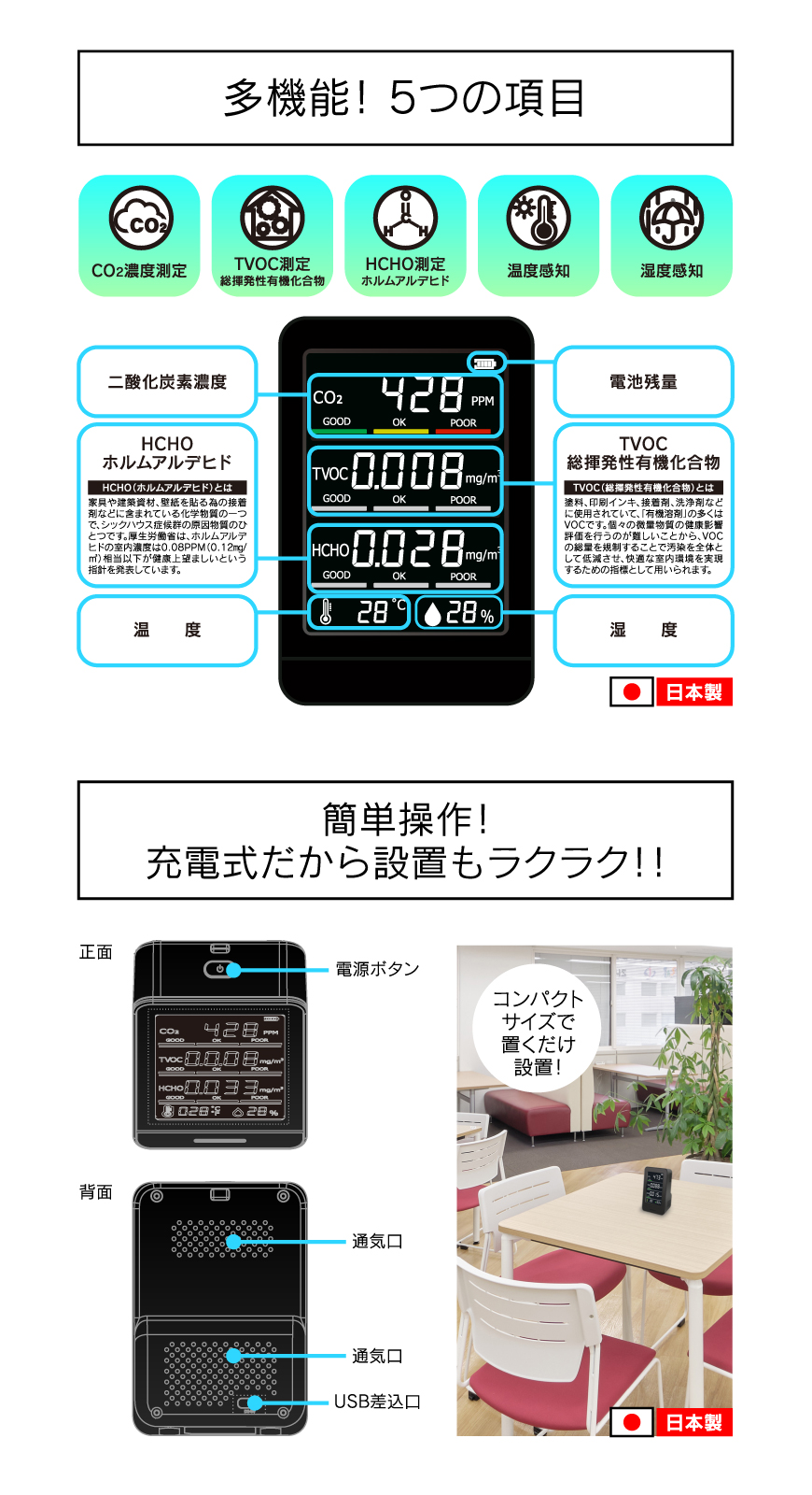 日本製CO2濃度測定器 HCOM-CNJP001｜ヒロ・コーポレーション